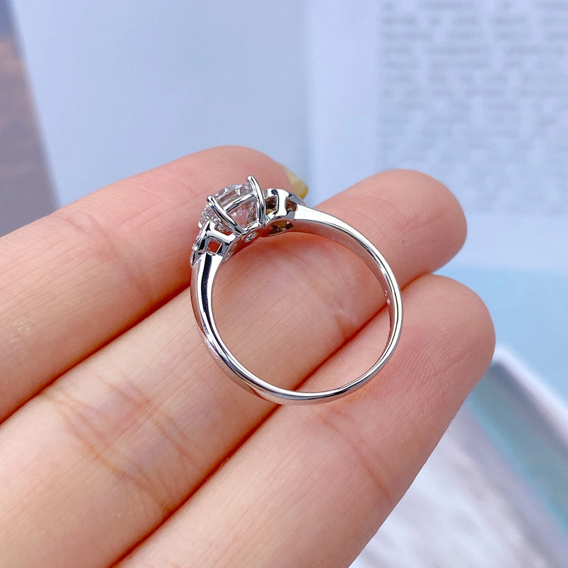 925 Sterling Silver Real Moissanite Heart Ring for Women