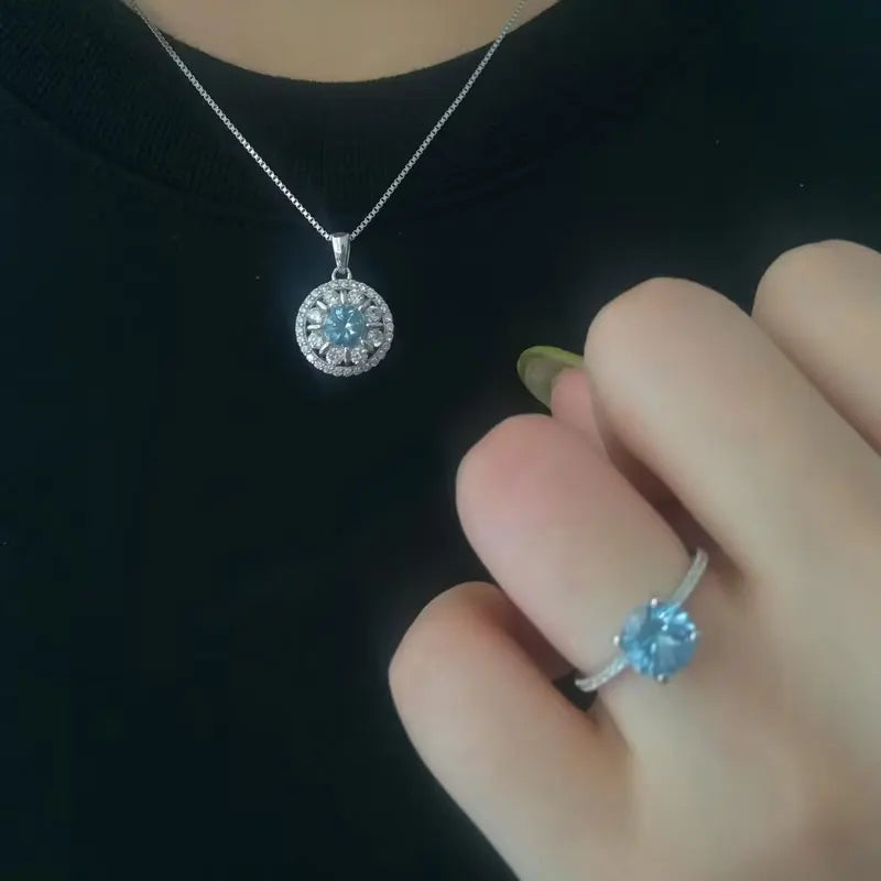 925 Sterling Silver Nano Sky Blue Topaz Set for Women