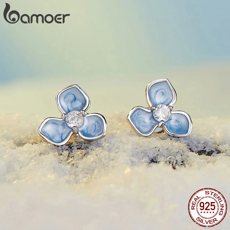 925 Sterling Silver Blue Flower Stud Earrings for Women