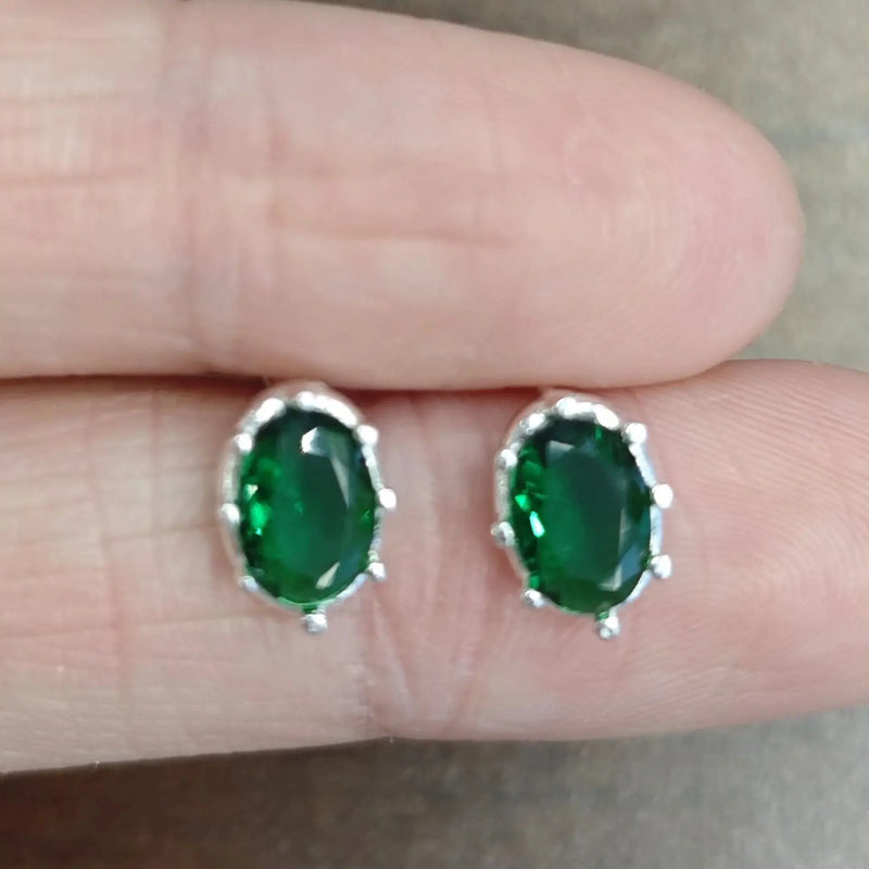 Sterling Silver 2.00 ctw Emerald Stud Earrings for Women