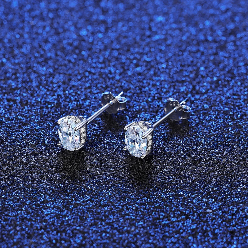 Sterling Silver Oval Cut 4*6 mm Moissanite Diamond Earrings with VVS1 Clarity and D Color for Women