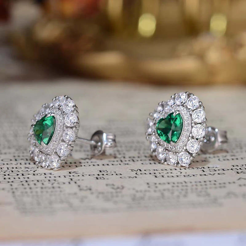 Sterling Silver Emerald Sapphire Diamond Stud Earrings for Women