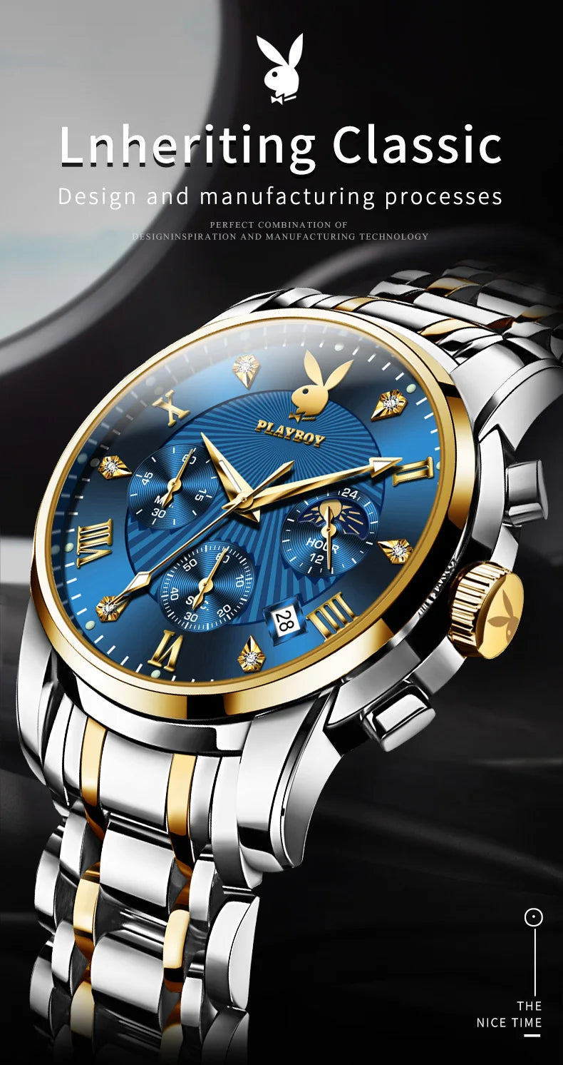 Stainless Steel Multifunction Fashion Quartz Watch for Men