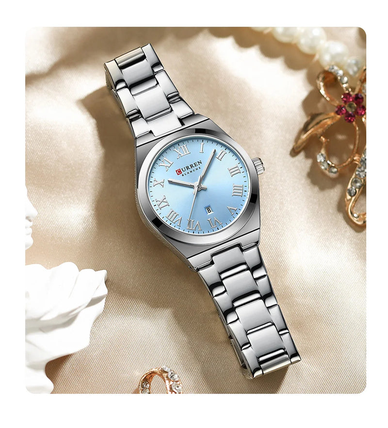 Stainless Steel Quartz Roman Dial Watch for Women