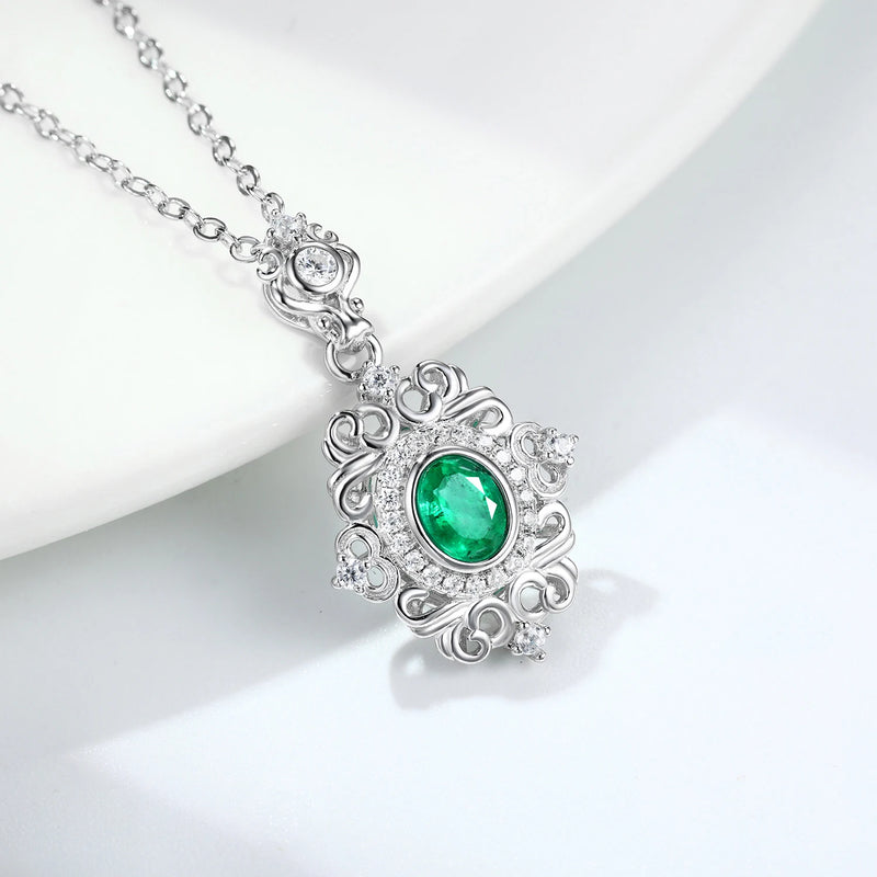 925 Sterling Silver Natural Emerald Pendant Necklace for Women