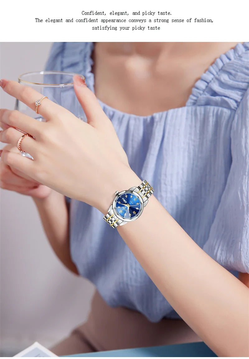 Stainless Steel Calendar Quartz Wristwatch for Women