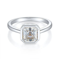 925 Sterling Silver, 2 CT Moissanite Diamond Asscher Cut Ring