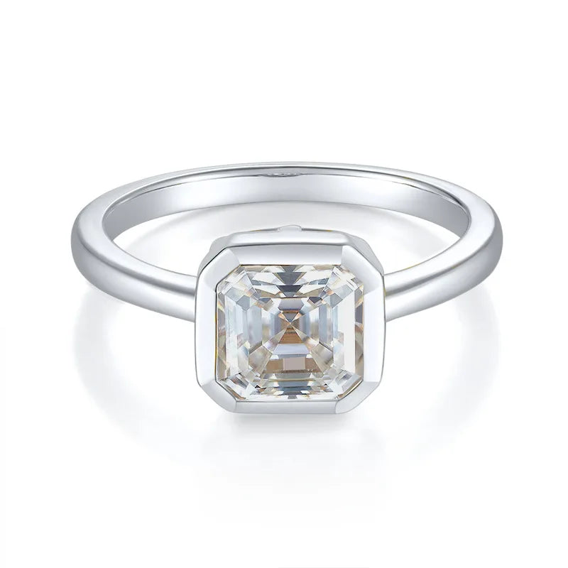 925 Sterling Silver, 2 CT Moissanite Diamond Asscher Cut Ring