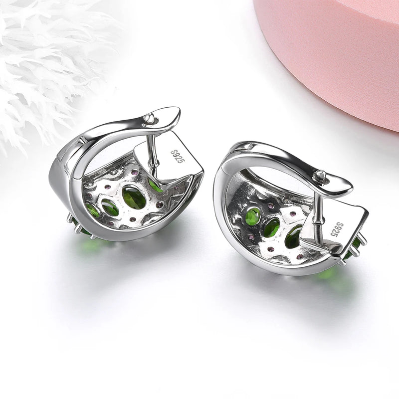 Sterling Silver 3 Carat Chrome Diopside Clip Earrings for Women