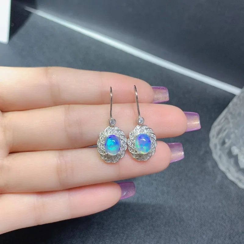 Sterling Silver Natural Opal Earring for Women