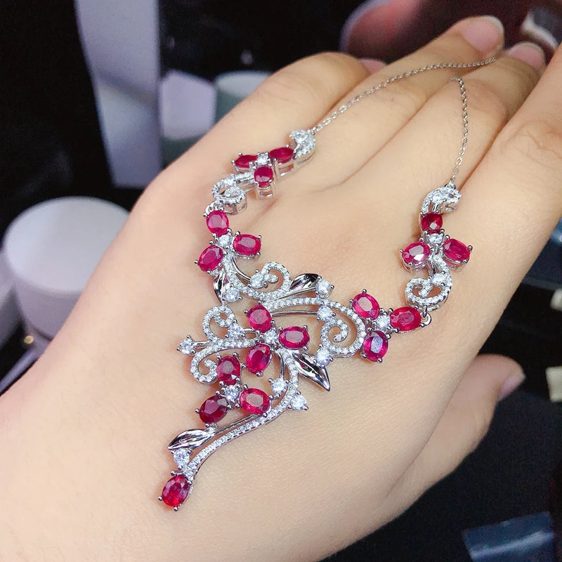 925 Sterling Silver Necklace with Natural Ruby Precious Gem for Women