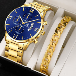 Stainless Steel Quartz Business Three-Eye Six Pin Calendar Watch for Men