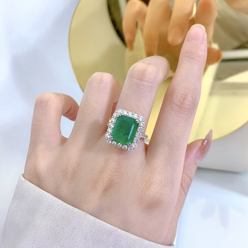 925 Sterling Silver Emerald Cut Emerald 1.00ct Engagement Ring for Her