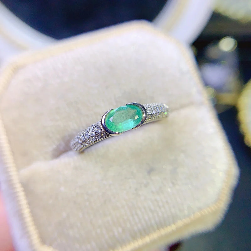 Sterling Silver 0.24ct Emerald Engagement Ring for Women