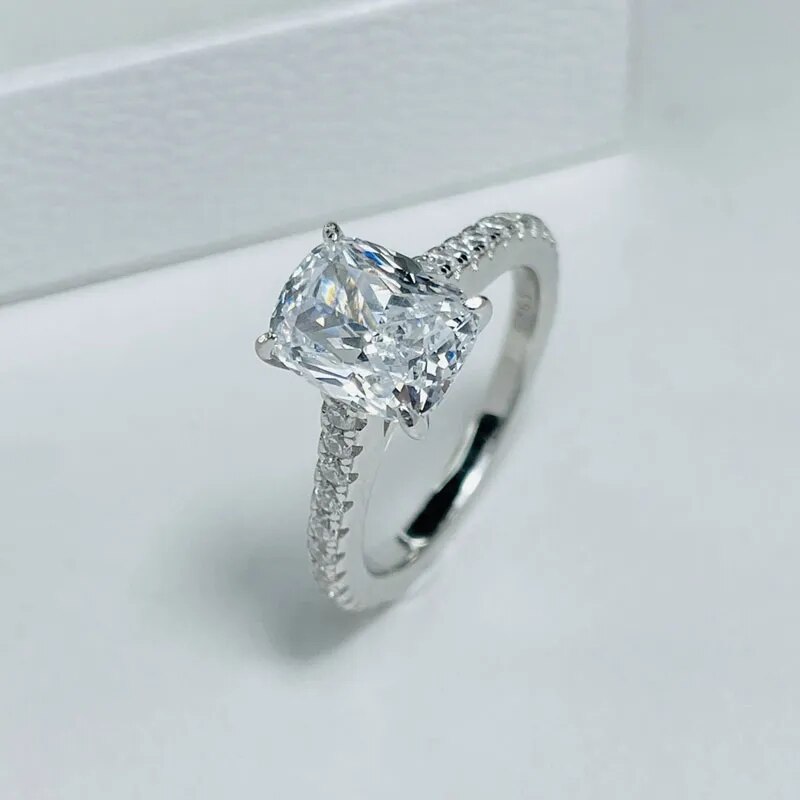 925 Sterling Silver Moissanite Diamond, 3 Carat, Cushion Cut Ring for Women