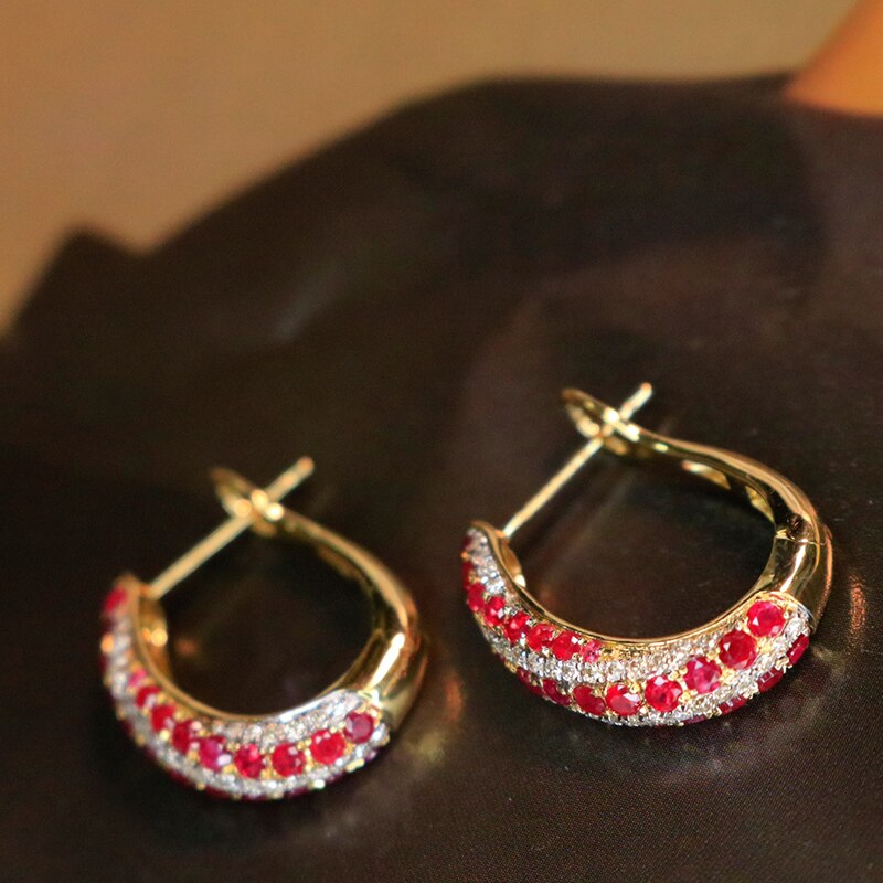 18K Yellow Gold Ruby Earrings for Women