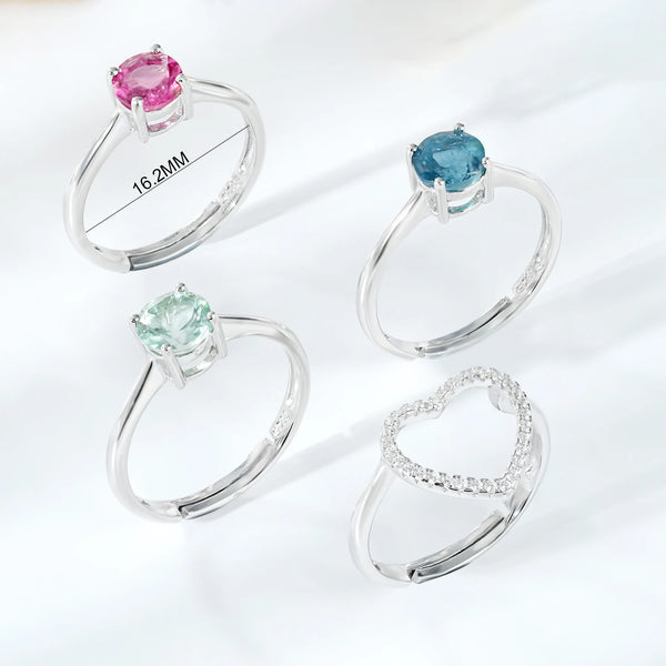 925 Sterling Silver Round Indicolite Rubellite Green Tourmaline Heart Ring for Women