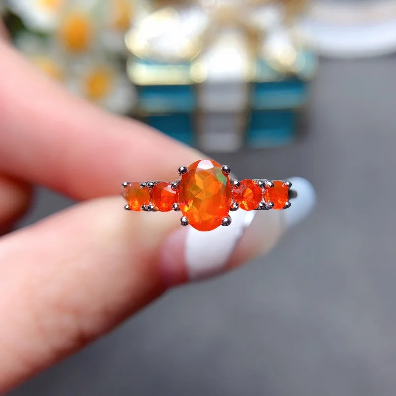 Sterling Silver Micro Orange Opal Ring (5x7mm)