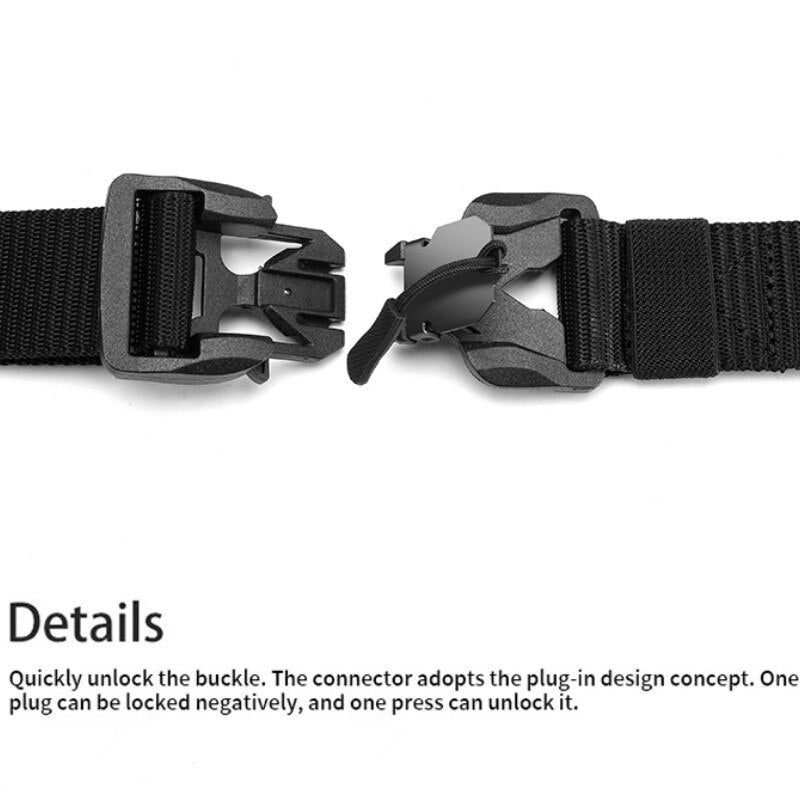 Black Nylon Elastic Tactical Belt with Magnetic Quick Release Buckle for Men