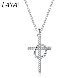 925 Sterling Silver Cross and Circle Pendant Necklace with CZ for Unisex