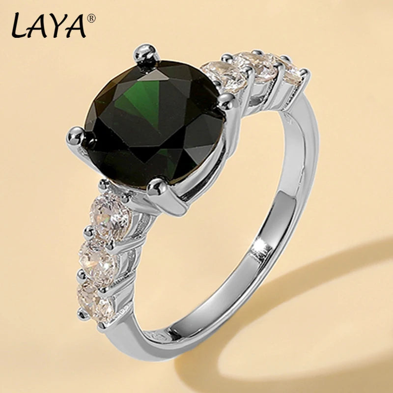 925 Sterling Silver Green Zircon Ring for Women