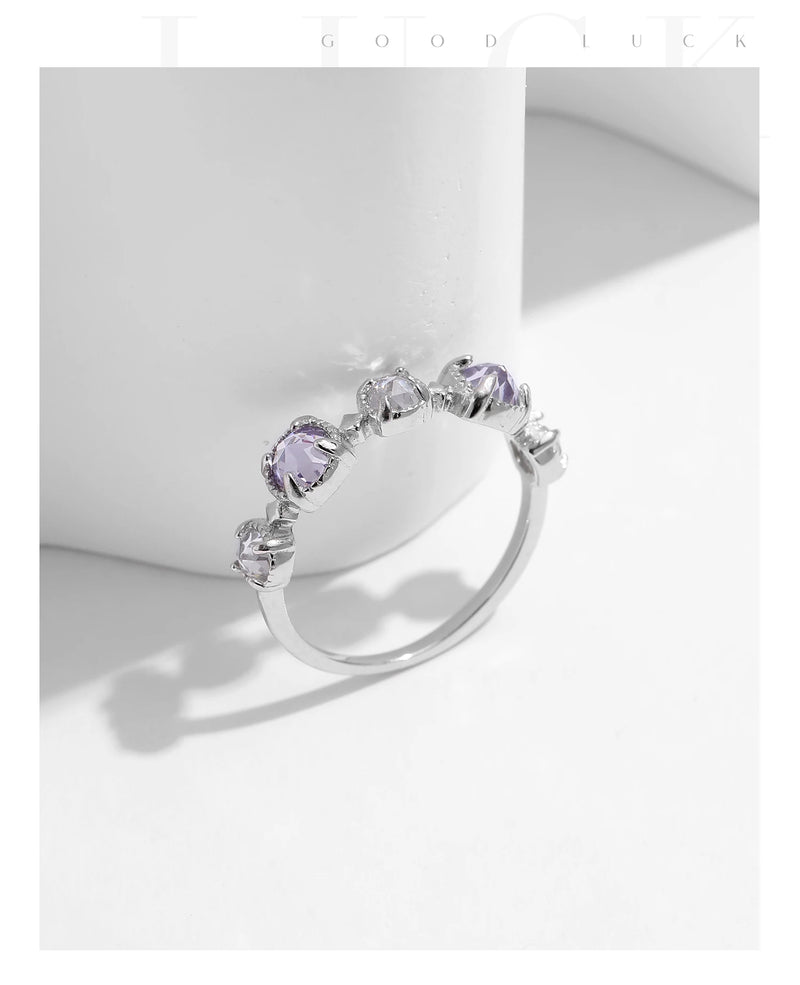 Sterling Silver Geometric Purple Cubic Zirconia Rings for Women