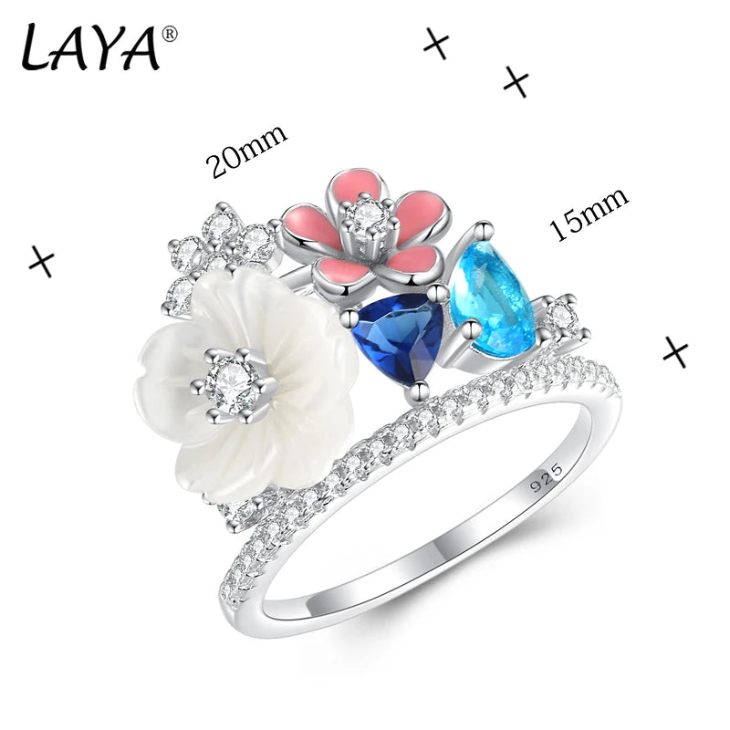 Sterling Silver White Shell Flower Zircon Ring for Women