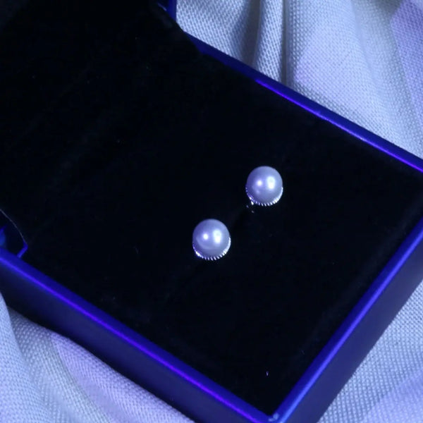 Sterling Silver 6.35mm Pearl Stud Earrings for Women