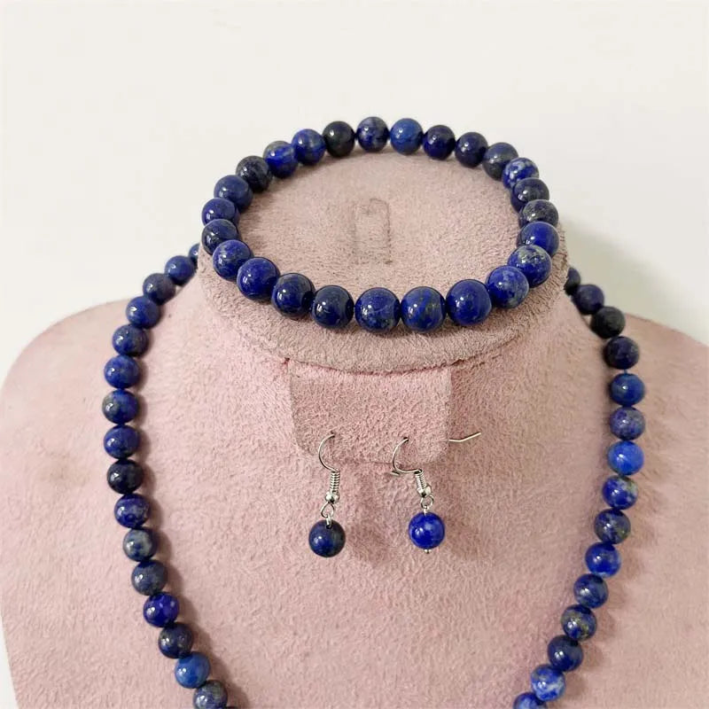 Sterling Silver Lapis Lazuli Jewelry Set Necklace Earrings Bracelet Chain Choker for Women