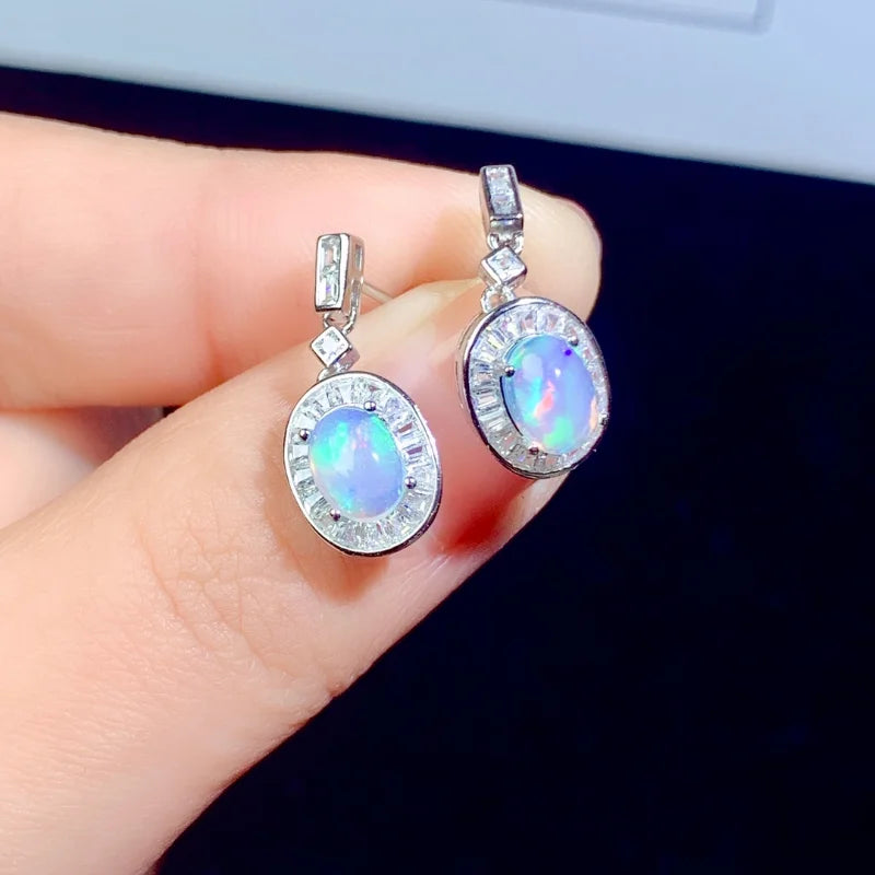 Sterling Silver Natural Opal Earrings for Women