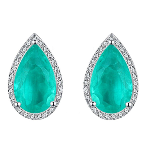 Wong Rain Vintage 925 Sterling Silver 6*9MM Pear Cut Lab Emerald Gemstone Stud Earrings Fine Jewelry For Women Wholesale