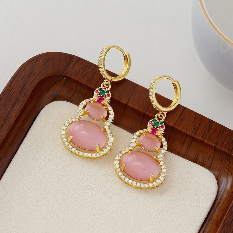 Gold-Plated Calabash Opal Dangle Earrings for Women