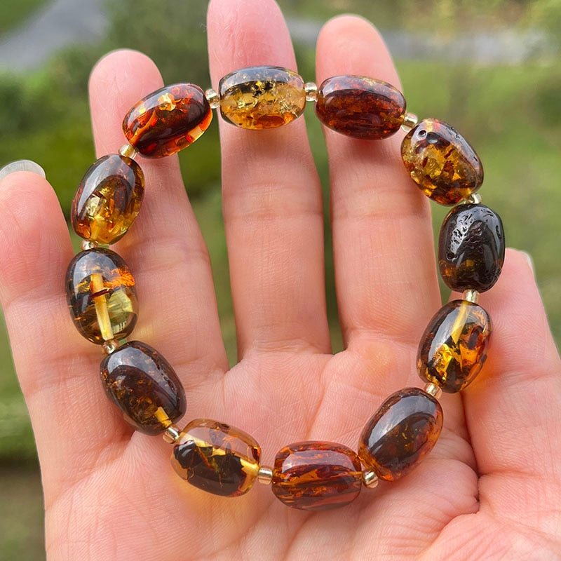 Sterling Silver Natural Amber Bracelet for Unisex