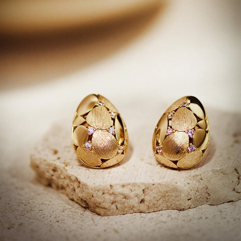 18K Gold Plated Sterling Silver Lab Sapphire Pear Stud Earrings for Women