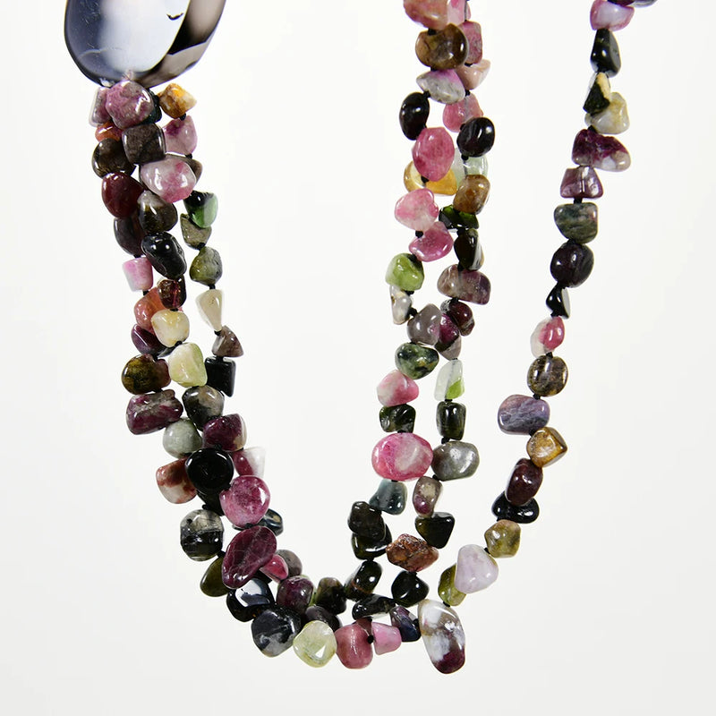 Sterling Silver Natural Tourmaline Agate Multi Strand Necklace for Women