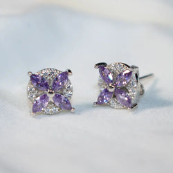 Sterling Silver 0.50ctw Amethyst Flower Stud Earrings for Women