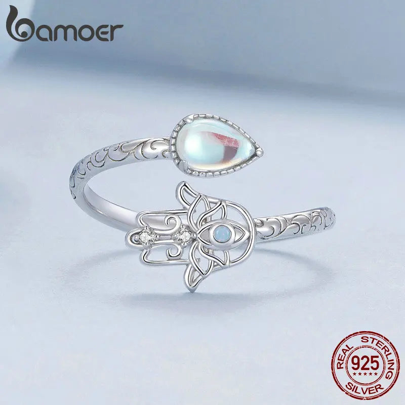 Sterling Silver Hamsa Ring with Zircon for Women