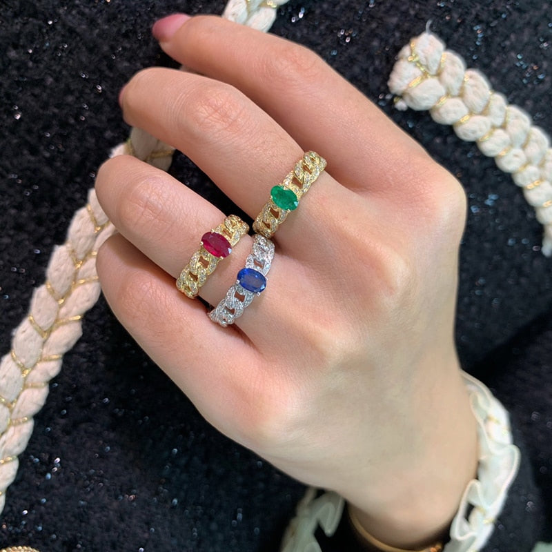 White/Yellow Gold Sapphire/Ruby/Emerald Ring for Women