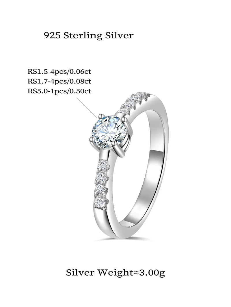 925 Sterling Silver Round Brilliant Cut Moissanite Ring for Women