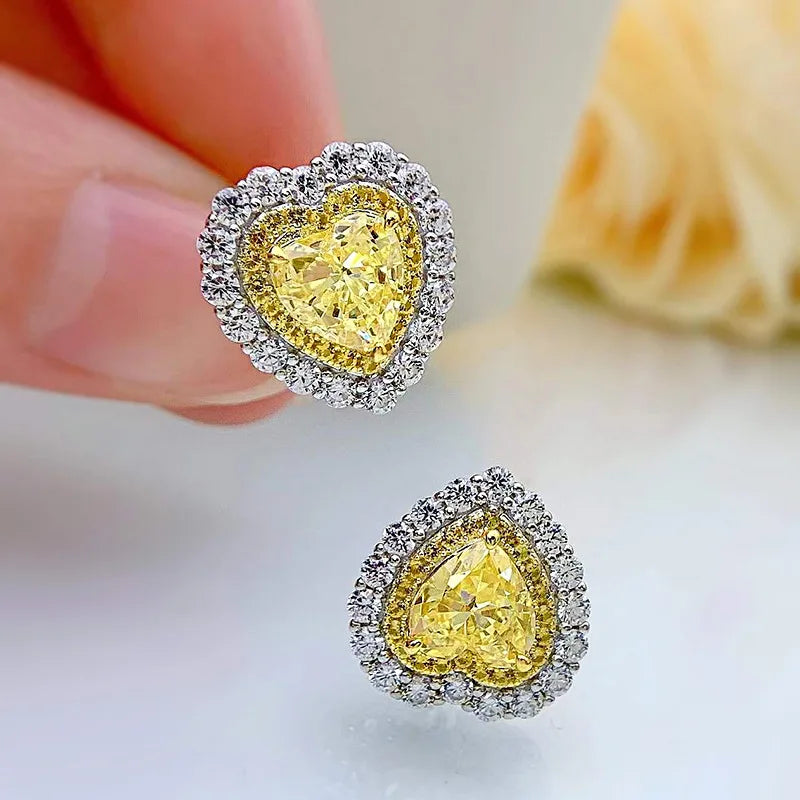 Sterling Silver 0.50ctw Yellow Diamond Heart Earrings for Women