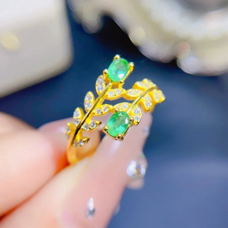 18K Yellow Gold Sterling Silver 1.00ctw Emerald Ring for Women