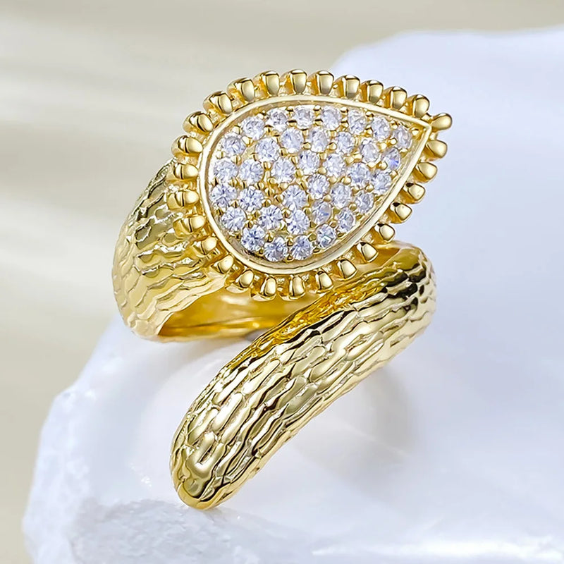 18K Gold Plated Sterling Silver Snake Lab Diamond Ring for Women