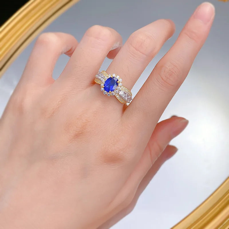 Sterling Silver Simulated Sapphire Oval Ring