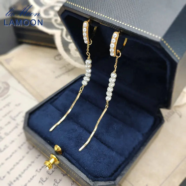 925 Sterling Silver Gold Plated Freshwater Pearl Tassel Earrings for Women