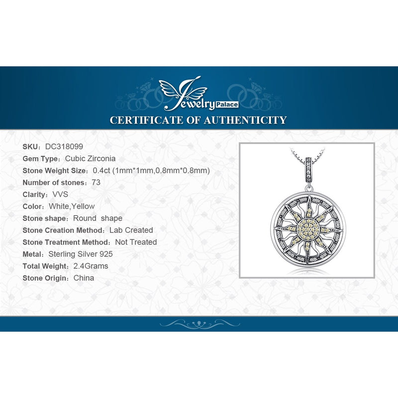 925 Sterling Silver Cubic Zirconia Sun Pendant Necklace for Women