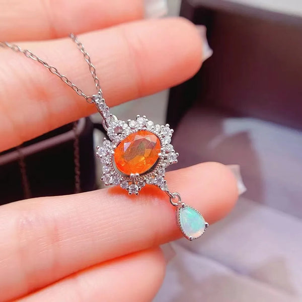 Sterling Silver Natural Opal Pendant Necklace for Women