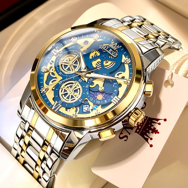 Gold Skeleton Quartz Watch for Men