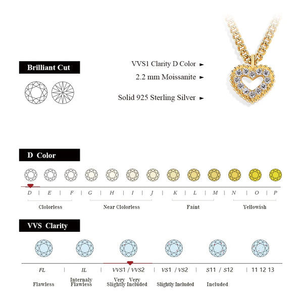 Sterling Silver D Color VVS1 2.2mm Moissanite Heart Pendant Necklace for Women