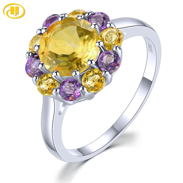 Sterling Silver 2.80 ctw Natural Citrine Amethyst Gemstone Ring for Women