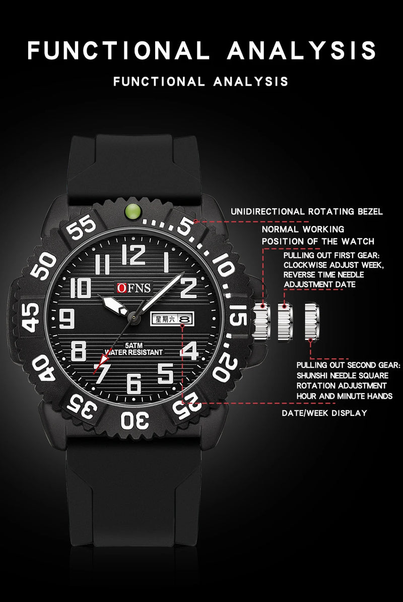 Stainless Steel Silicone Waterproof Luminous Date Watch for Men